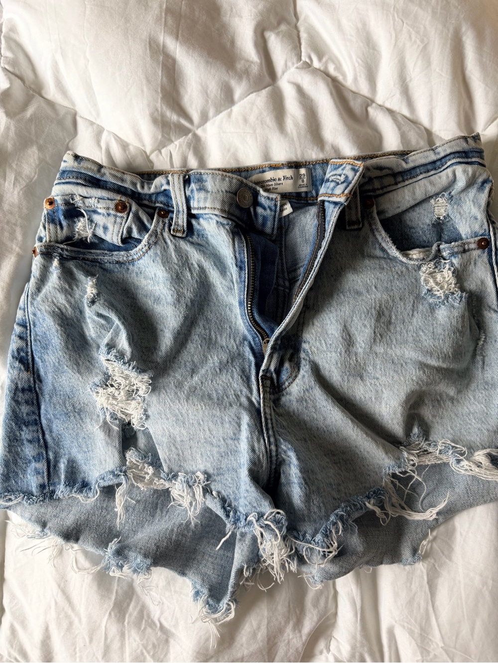 Abercrombie & Fitch Faded Light Blue Distressed Denim Shorts